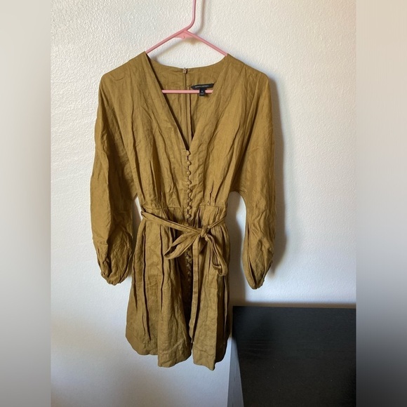 Banana Republic Women’s Linen Balloon Sleeve Button Down Mini Dress Green Size 8 - Picture 3 of 11